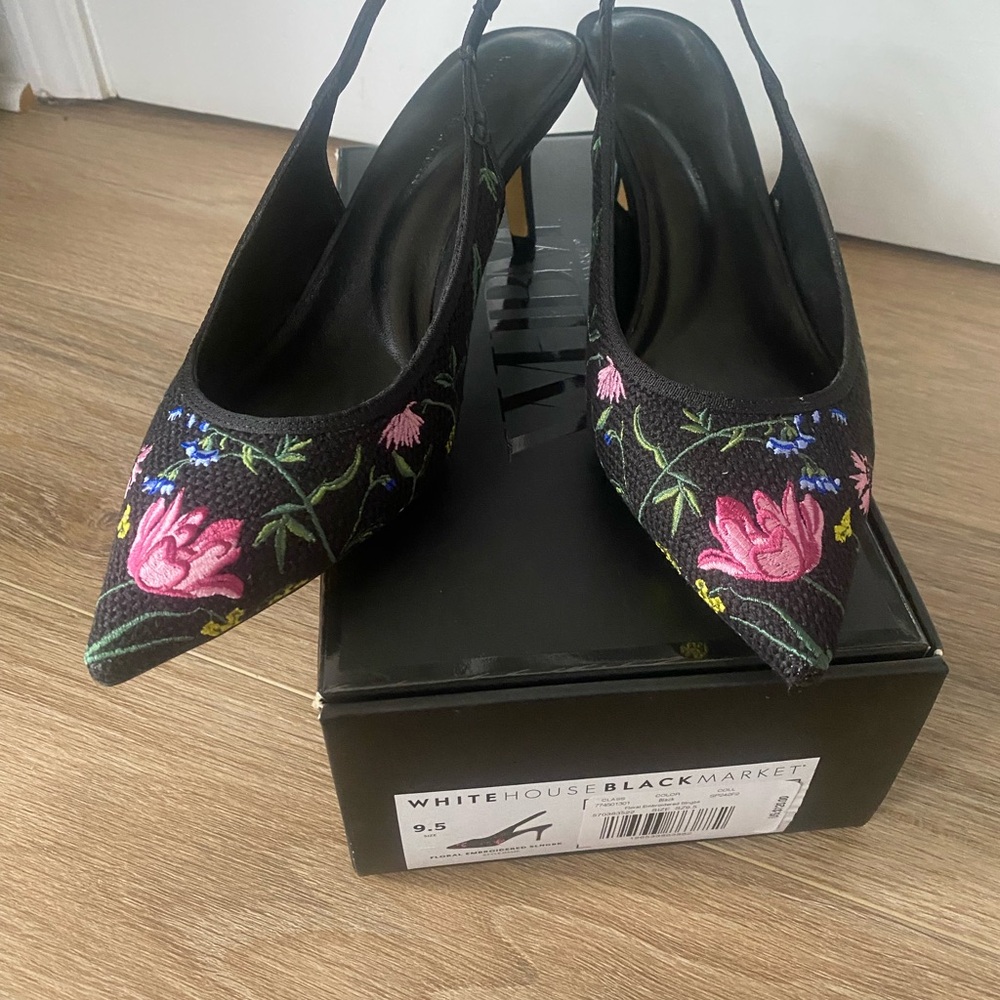 Floral Embroidered SLNGBK Heels